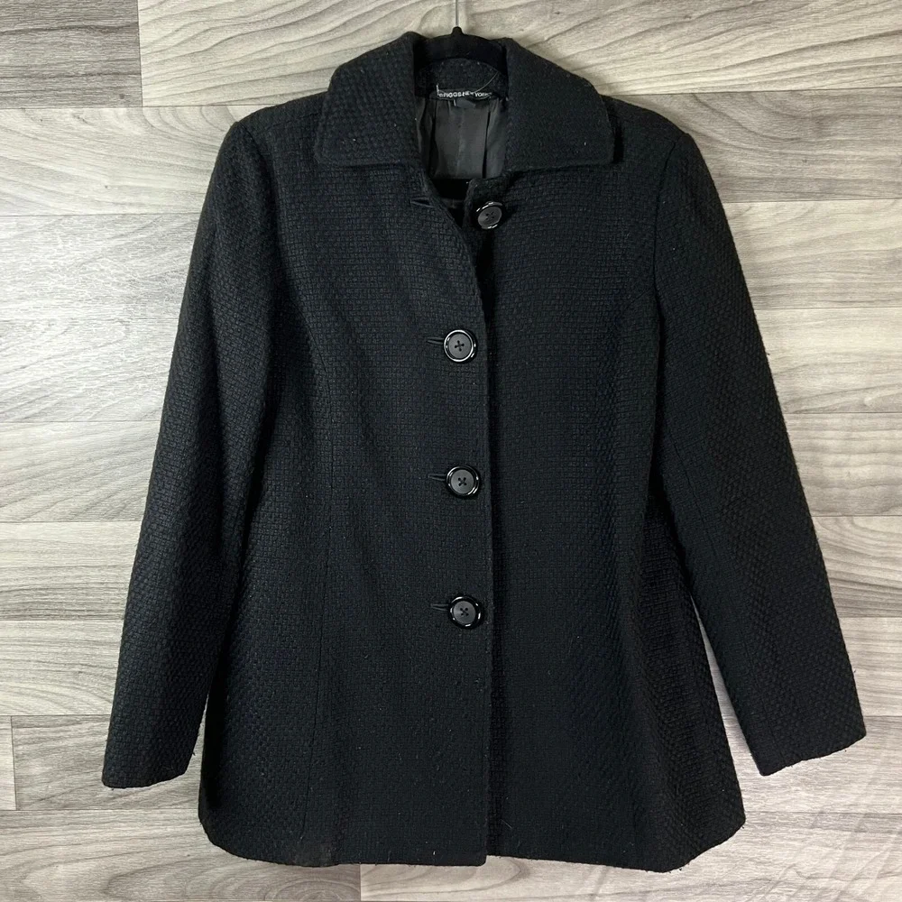 Briggs New York Peacoat Womens 8 Black Textured Acrylic Blend Button‎ Lined Warm